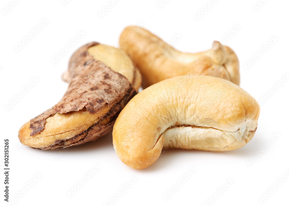 Cashew nuts on white background Cashew nuts on white background