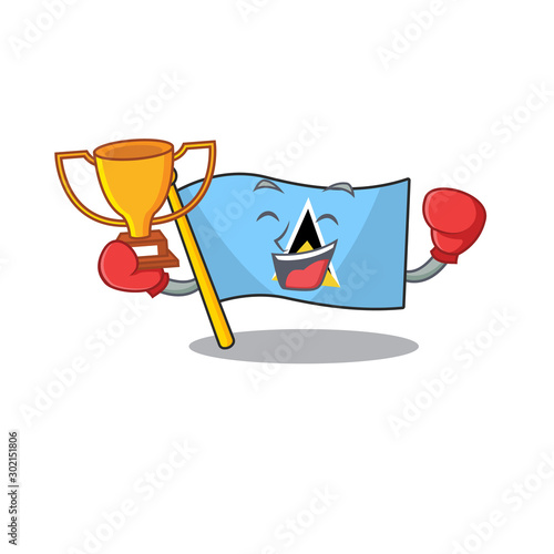 flag saint lucia on the boxing winner cartoon