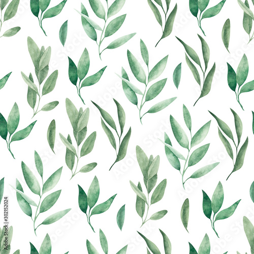 Seamless pattern with delicate leaves  isolated on white background