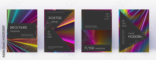Black brochure design template set. Rainbow abstra