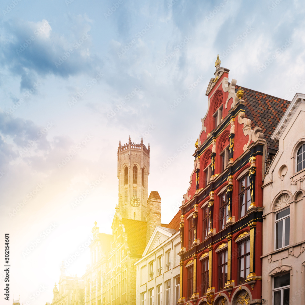 Fototapeta premium Noordzand street with Flemish houses, Bruges, Belgium