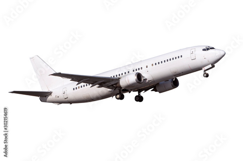 A pure white small size commercial jet isolated on white background © next143