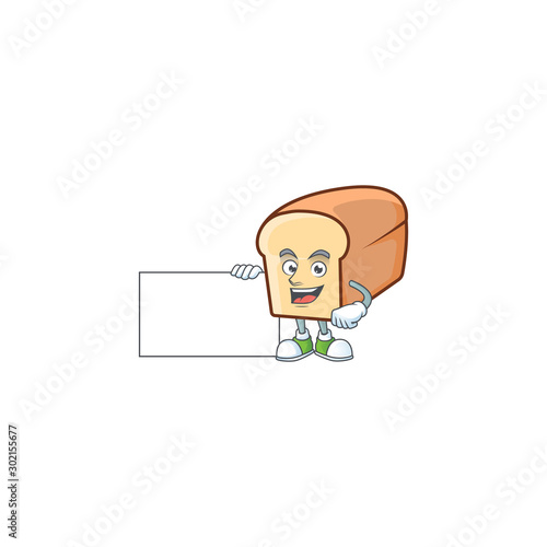White bread of cartoon with grinning with board mascot.