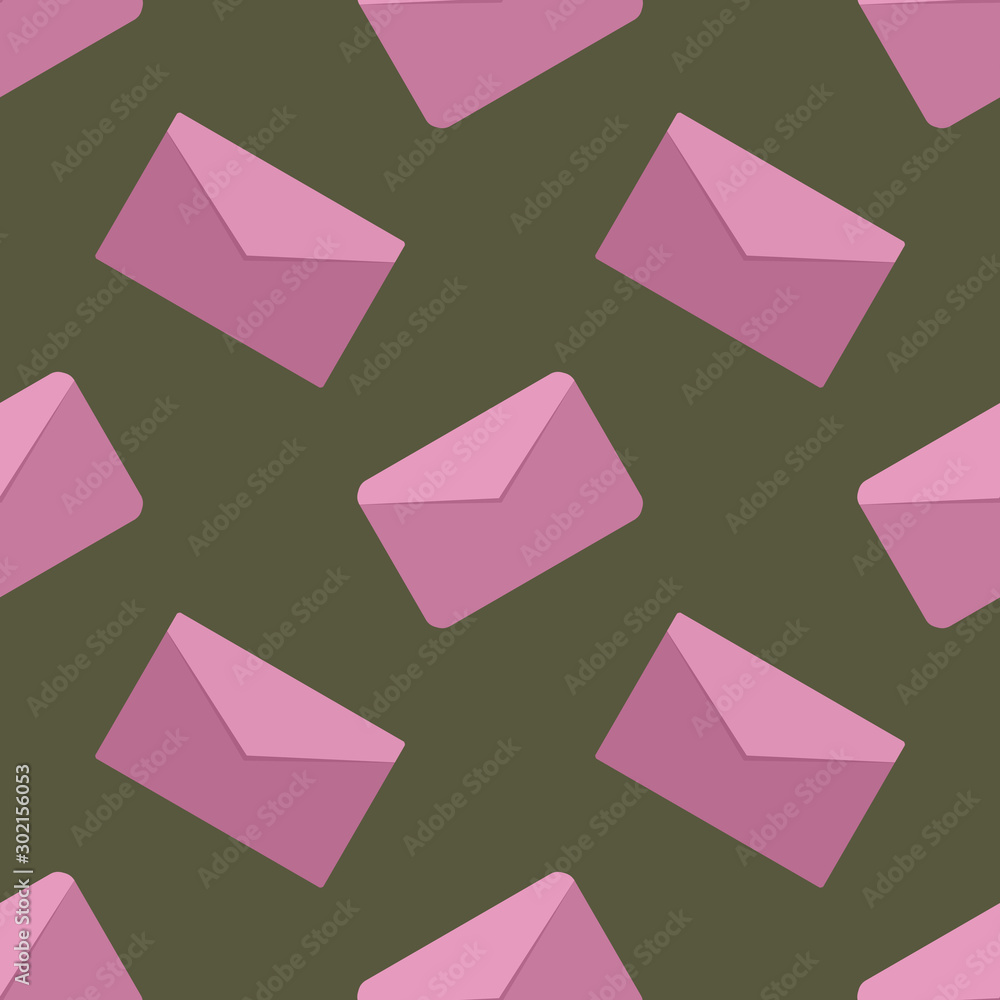 Seamless pattern pink mail envelopes isolated on flat brown background illustration