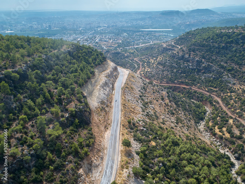 Winding mountain road on the edge of the gorge