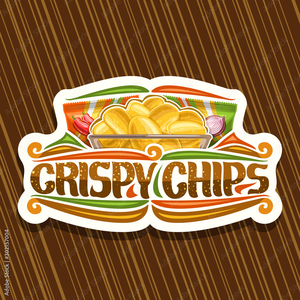 Vector logo for Potato Chips, decorative signage with illustration of