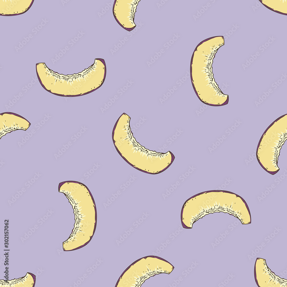 Seamless Pattern with Ripe Plum Slices