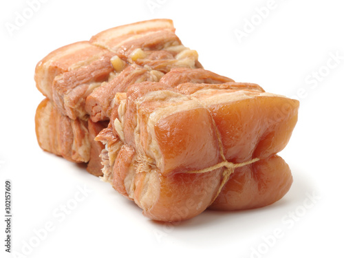 Braised pork belly, dongpo pork,chinese cuisine on white background photo