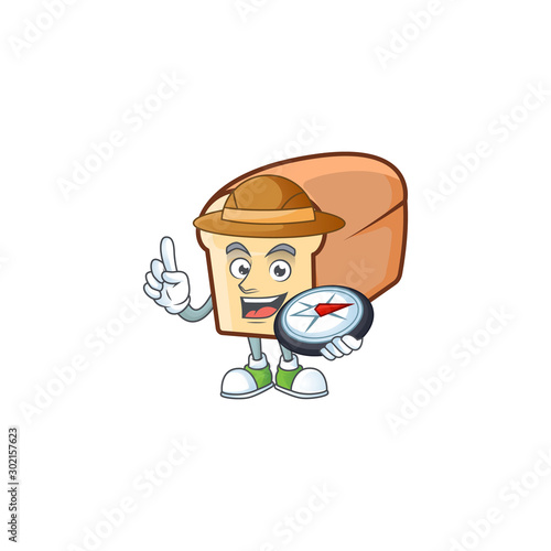 Cartoon of white bread in character holding compass.