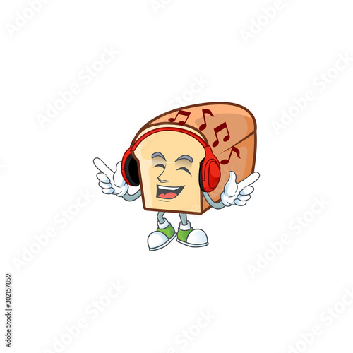 Cartoon of white bread in character listening music.