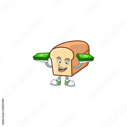 Cartoon of white bread in character holding money.