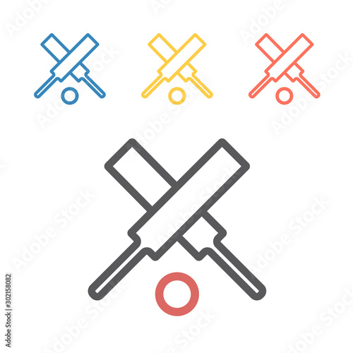 Crossed cricket bats with ball. Vector sport signs for web graphics.