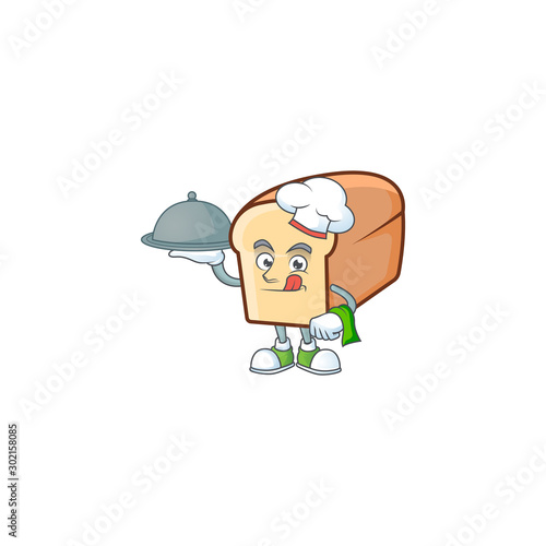 Cartoon of white bread in character chef holding food.