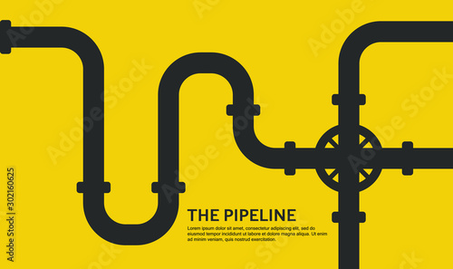 Pipeline concept flat design background on yellow. Vector illustration