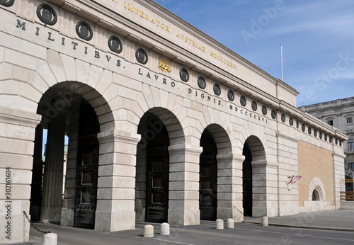 Burgtor gate, the ancient outer castle gate and arches in Heldenplatz, Vienna, Austria