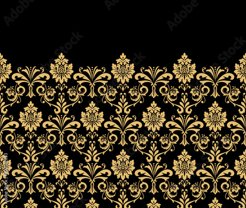 Wallpaper in the style of Baroque. Modern vector background. Gold and black floral ornament. Graphic pattern for fabric, wallpaper, packaging. Ornate Damask flower ornament