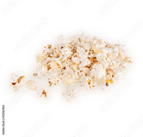 Popcorn isolated on white background, Top view