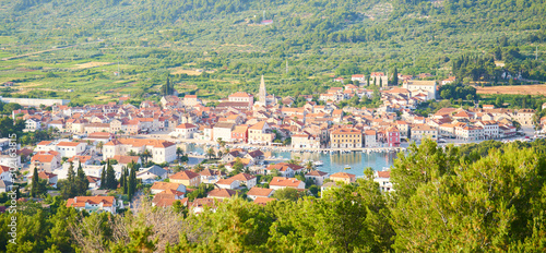  Panorama view of Stari Grad town from White cross hill, Hvar, Croatia 