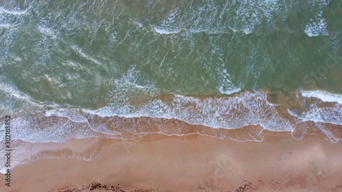  Aerial Dron Shot of the Baltic Sea Costline With Waves View From Above. Sea Waves Over a Sandy Beach.top View of Sea Waves Foaming and Splashing, Big Waves From Above 