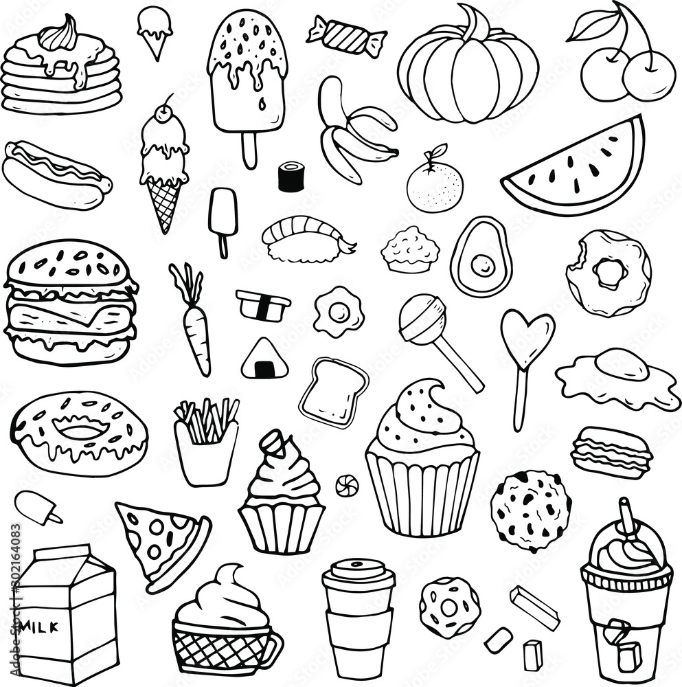 food doodles vector elements isolated on white collection