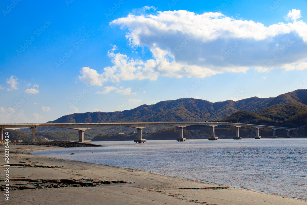 Seokmo Bridge, Ganghwa-do. Ganghwado landscape and blue sky.