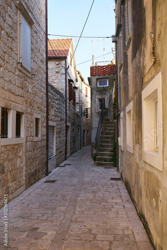  Narrow streets of Stari Grad town  Hvar  Croatia                                                        