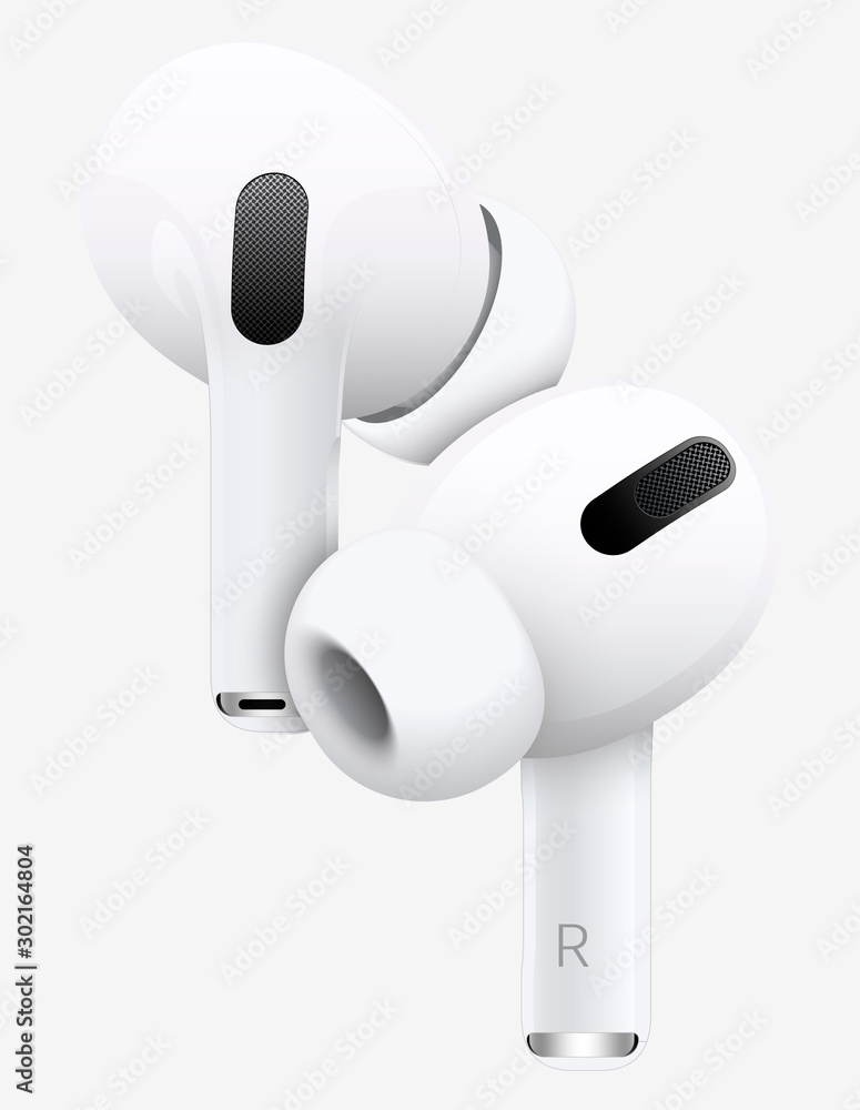 MOSCOW, RUSSIA - November 12, 2019: New AirPods Pro white color view from  two sides vector illustration EPS10 Stock Vector | Adobe Stock
