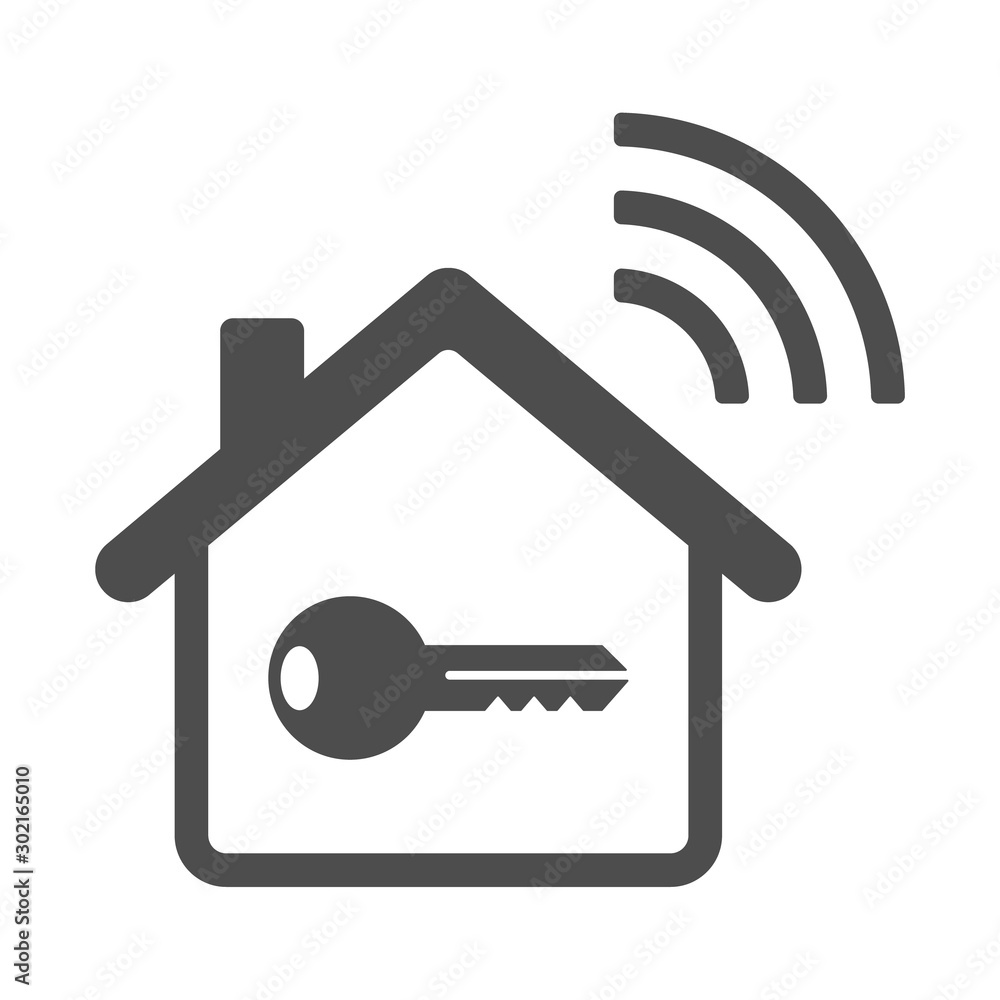Smart home vector icon with key and airwaves isolated on white background. Smart home automation control system stock vector illustartion for web, mobile apps and ui. Iot technology concept Smart home vector icon with key and airwaves isolated on white background. Smart home automation control system stock vector illustartion for web, mobile apps and ui. Iot technology concept