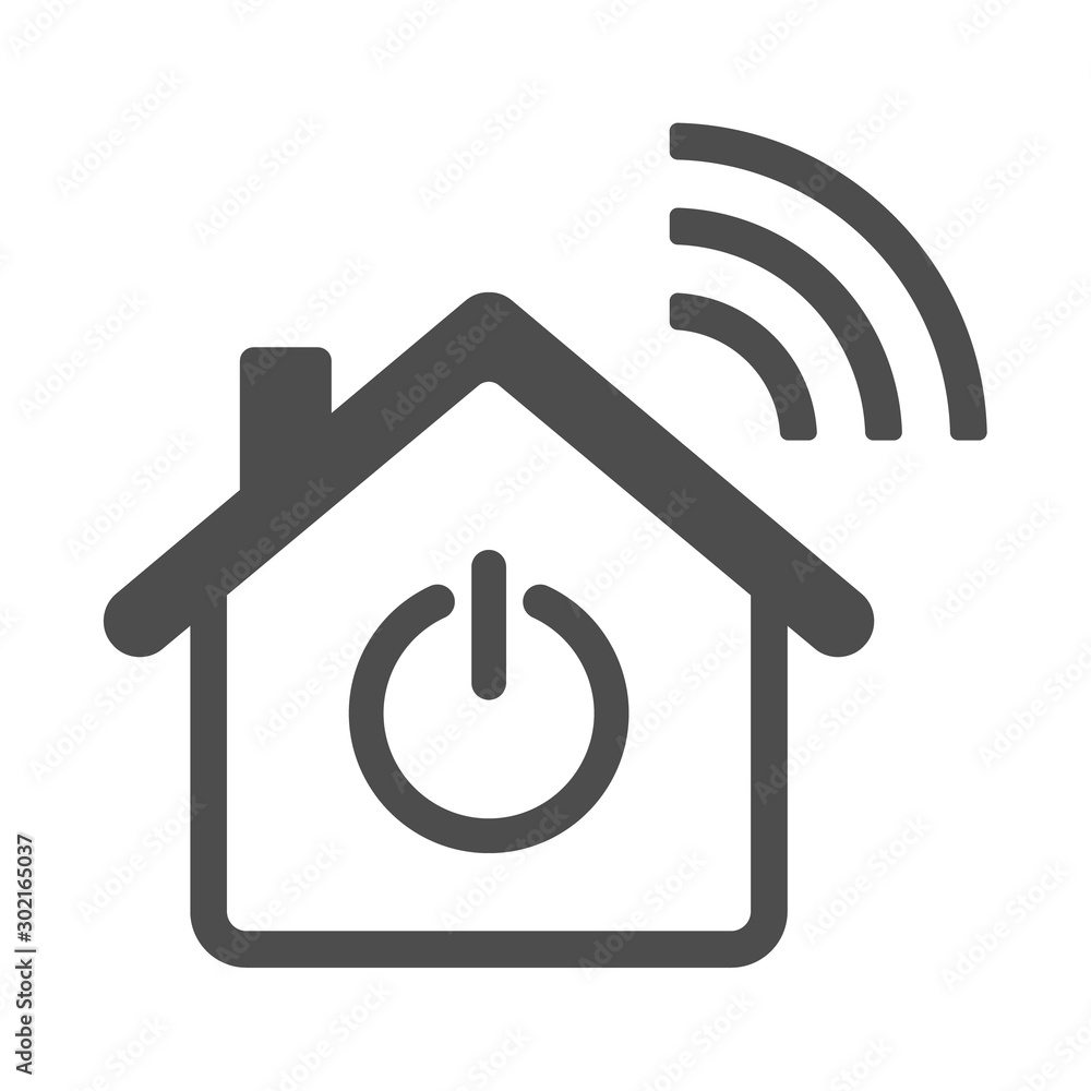 Smart home vector icon with power button and airwaves isolated on white background. Smart home automation control system stock vector illustartion for web, mobile apps and ui. Iot technology concept Smart home vector icon with power button and airwaves isolated on white background. Smart home automation control system stock vector illustartion for web, mobile apps and ui. Iot technology concept