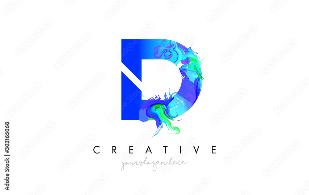 D Letter Icon Design Logo With Creative Artistic Ink Painting Flow in ...
