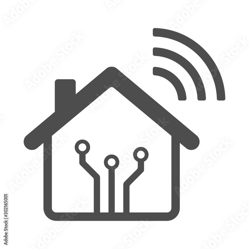 Smart home vector icon with airwaves isolated on white background. Smart home automation control system stock vector illustartion for web, mobile apps and ui. Iot technology concept