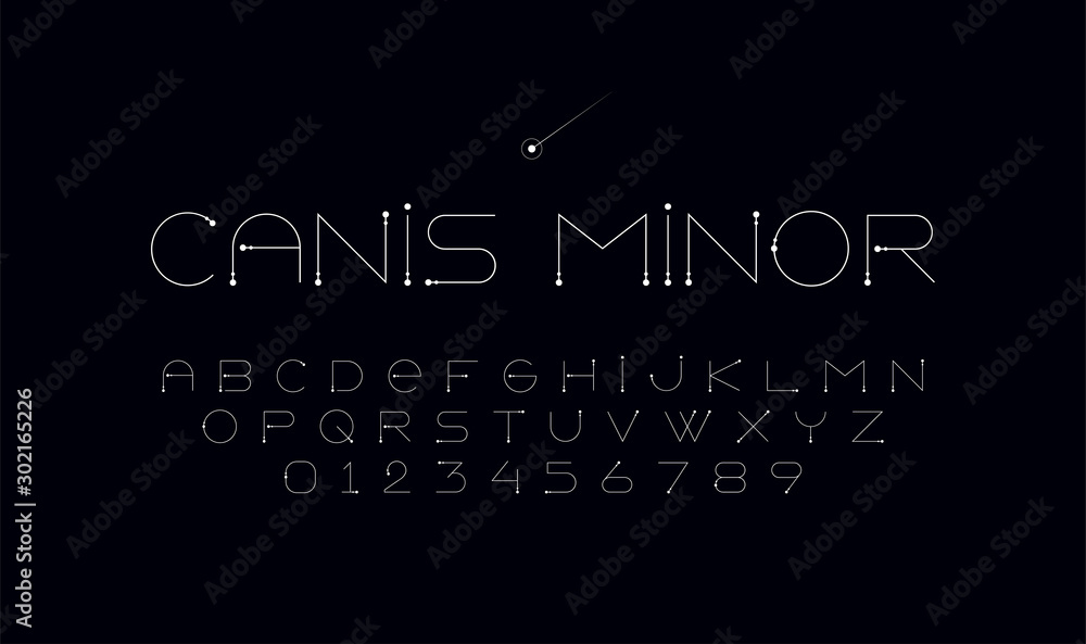 Fototapeta premium Stylowa cienka czcionka alfabetu w stylu kosmicznym. Czcionka nowoczesnej przestrzeni typografii na logo, plakat, gry, interfejs i film. Ilustracji wektorowych. EPS 10