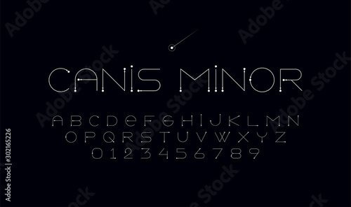 Stylish thin alphabet font in space style. Typography modern space font set for logo, poster, games, interface and movie. Vector Illustration. EPS 10