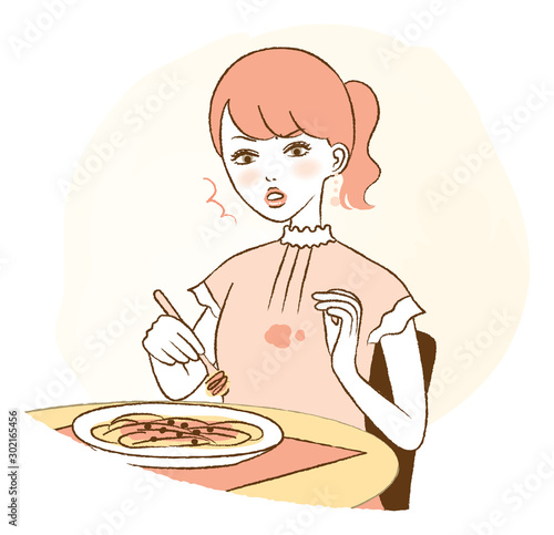 Illustration of a Woman Spilling Food