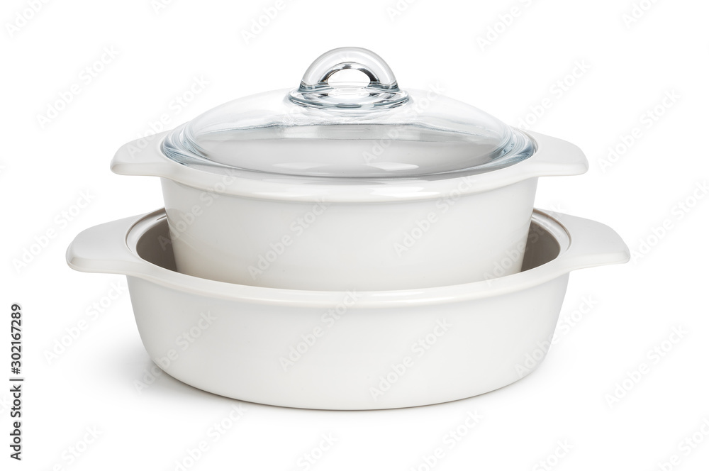 White ceramic cooking pot isolated on a white background White ceramic cooking pot isolated on a white background