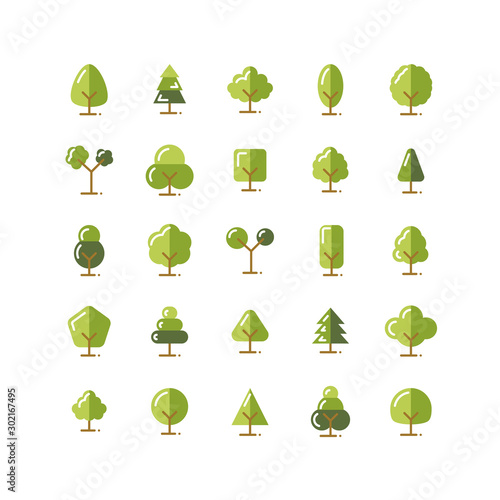 Tree flat icon set. Vector ...