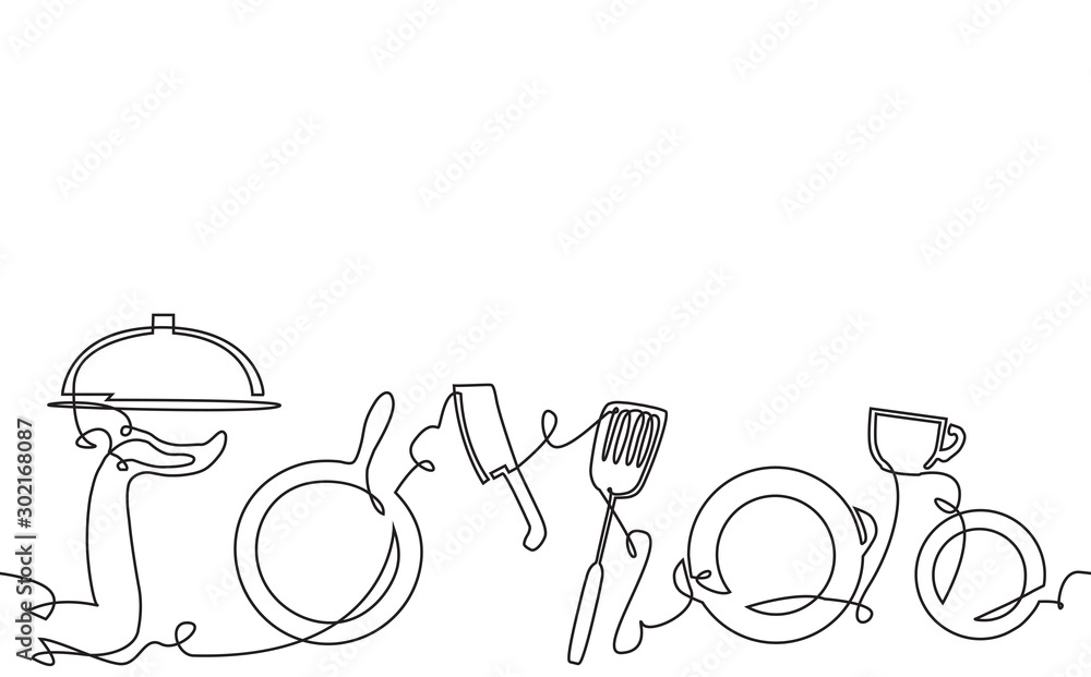 Cooking Background. Pattern with Utensils. Continuous Drawing. Vector ...
