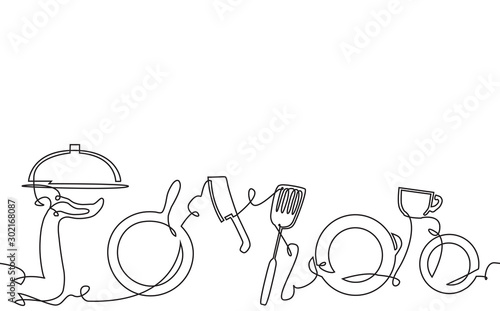 Cooking Background. Pattern with Utensils. Continuous Drawing. Vector illustration.