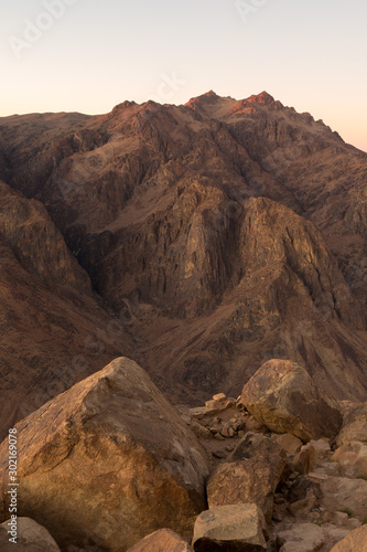 Amazing Sunrise at Sinai Mountain  Beautiful dawn in Egypt  early morning view of the top of Mount Moses 