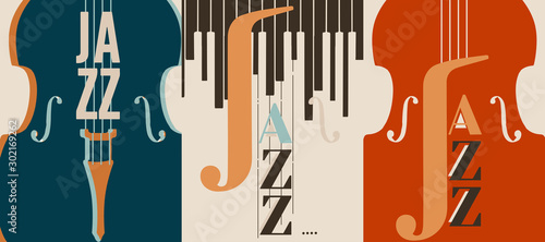 Jazz music festival poster with violoncello flat vector illustration design. Colorful music background, music show, live concert events, party flyer, jazz music poster with cello
