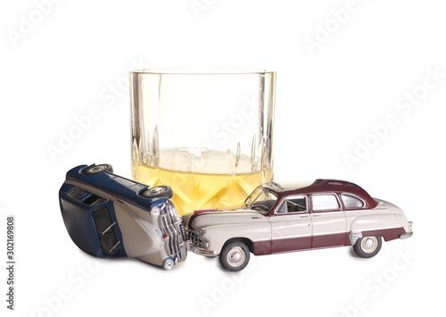 Two cars collided near a glass of whiskey. Alcoholism driving