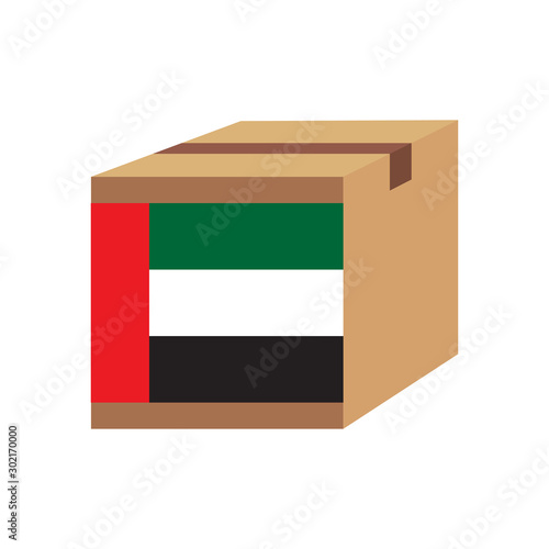 Delivery packaging brown box with United Arab Emirates flag,vector illustration