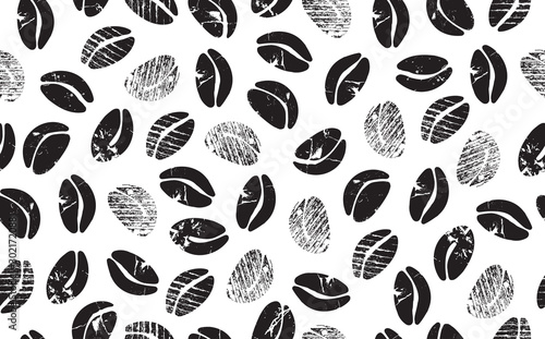 Abstract Coffee Beans on White Background. Coffee Pattern. Grunge style. Vector illustration.