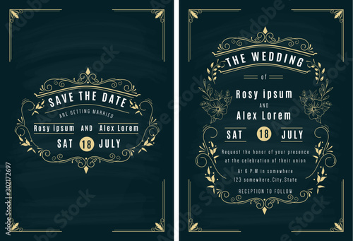 Vector set of invitation cards with elements Wedding collection.