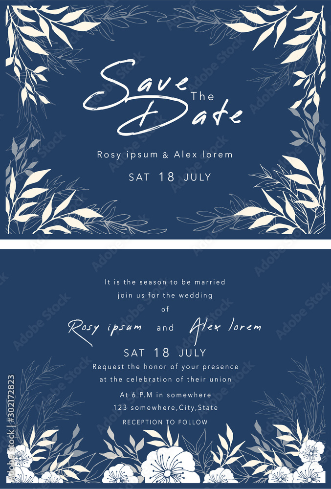 Obraz premium Vector set of invitation cards with elements Wedding collection.