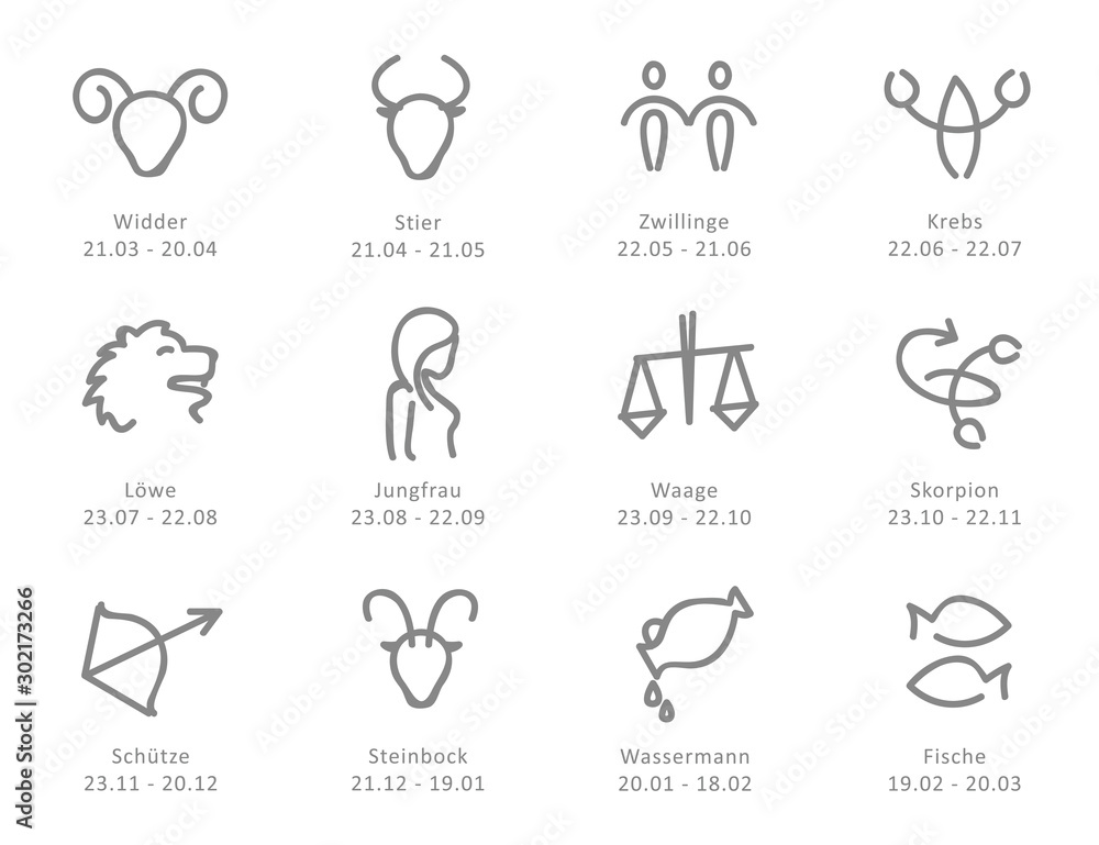 simple zodiac sign outline horoscope with date vector illustration EPS10 - obrazy, fototapety, plakaty 