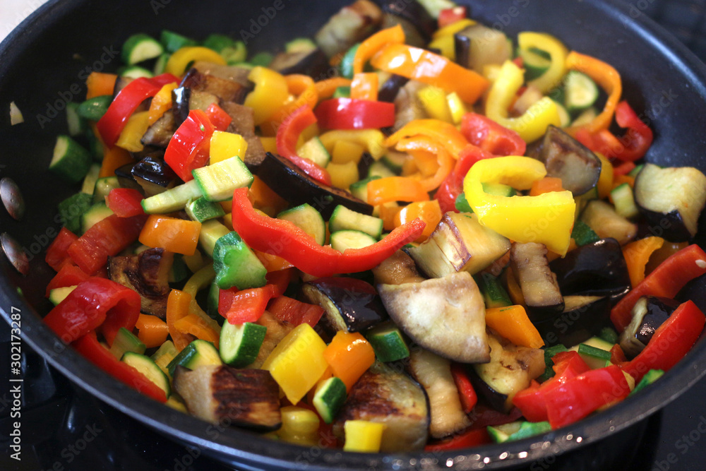 Colourful Stir Fry Vegetables Cooking in a Wok Colourful Stir Fry Vegetables Cooking in a Wok