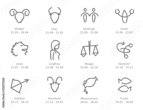 simple zodiac sign outline horoscope with date vector illustration EPS10