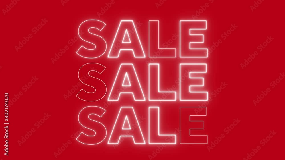 Neon flashing sale sign on a bright red background Stock Video Adobe