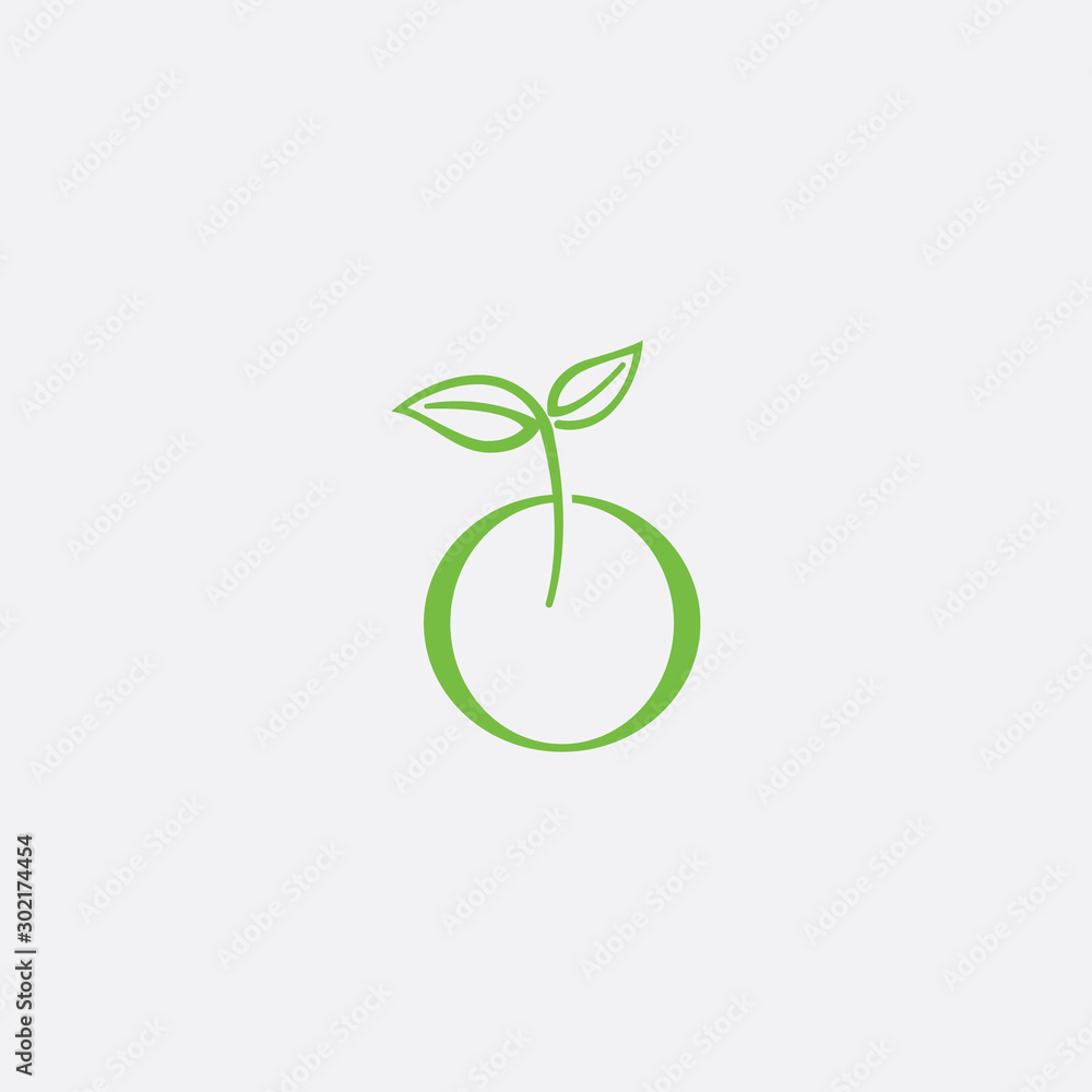 Initial O with leaf concept and Leaf concept simple logo design Initial O with leaf concept and Leaf concept simple logo design